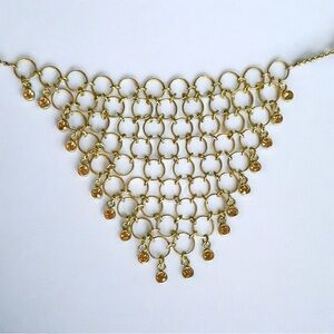 Vintage Necklace Gold Choker Necklace Rhinestone Fringe Bib Statement Glam